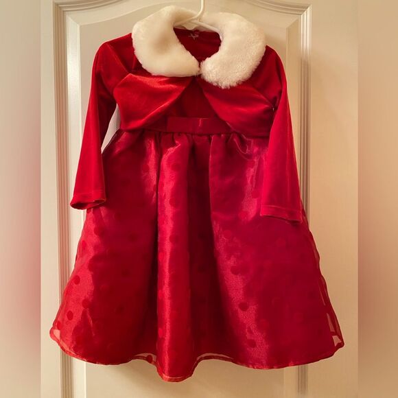Toddler Girls Youngland Red Dress/Holiday Dress 2 piece size 2T Machine Wash - Picture 2 of 10